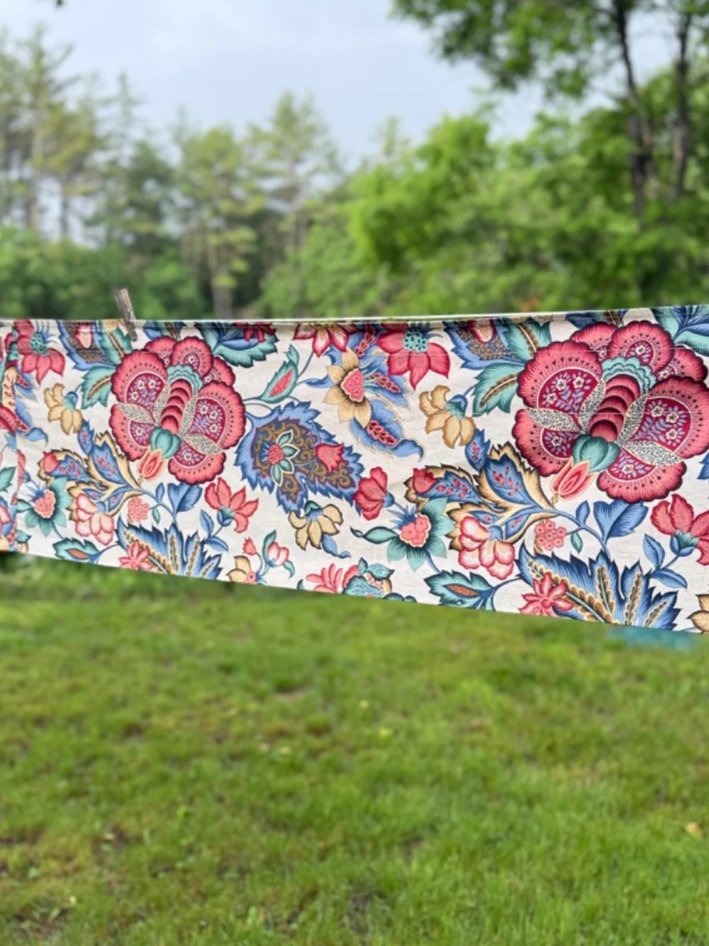 Vintage Waverly Valance Traditional Floral Red White and Blue Reversible Cotton